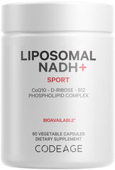 Codeage Liposomal NADH+ bottle shows premium liposomal formulation for potential energy support.