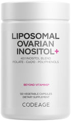 Codeage Liposomal Ovarian Inositol+ bottle pour demonstrates easy daily capsule use
