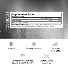 Codeage Liposomal Zinc 50mg capsule closeup highlights one-a-day dosing.