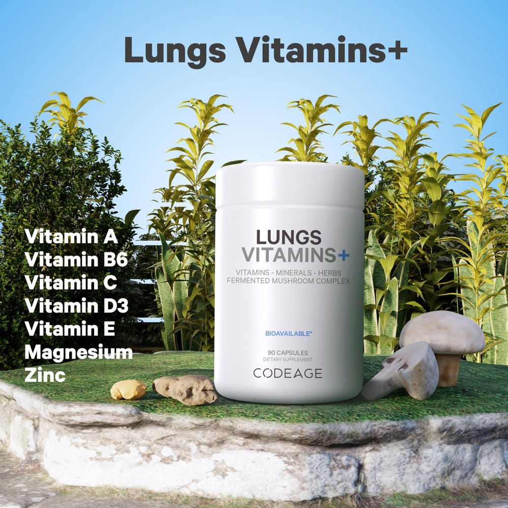 Codeage Lungs fermented ginger visualization showing herbal benefits.