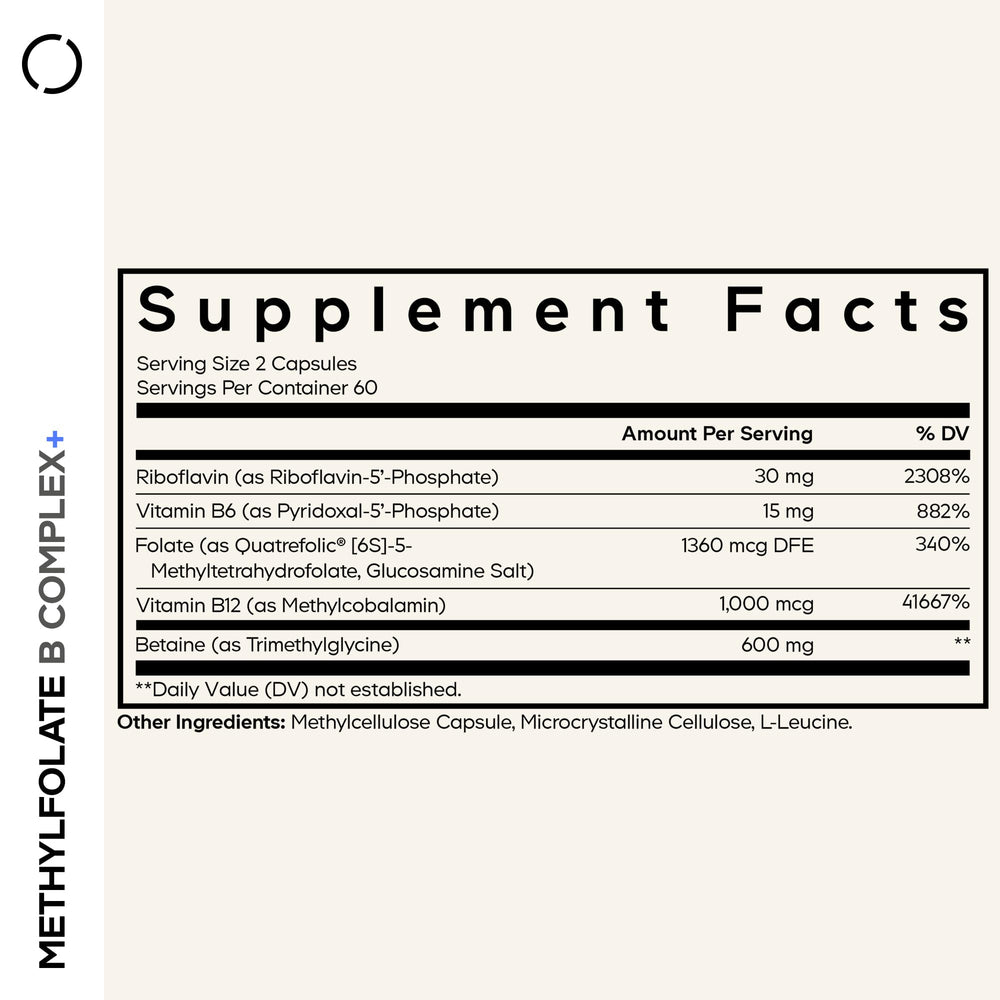 Codeage Methylfolate B Complex capsules close-up for methylated vitamins.