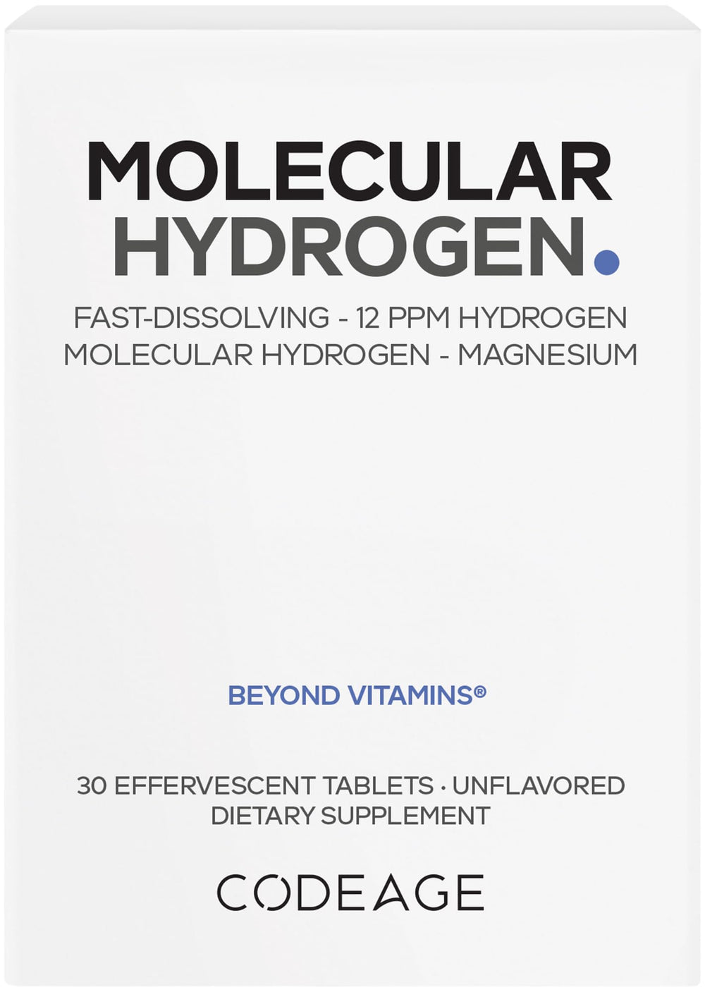 Codeage Molecular Hydrogen tablet dissolves quickly in water for daily hydration.