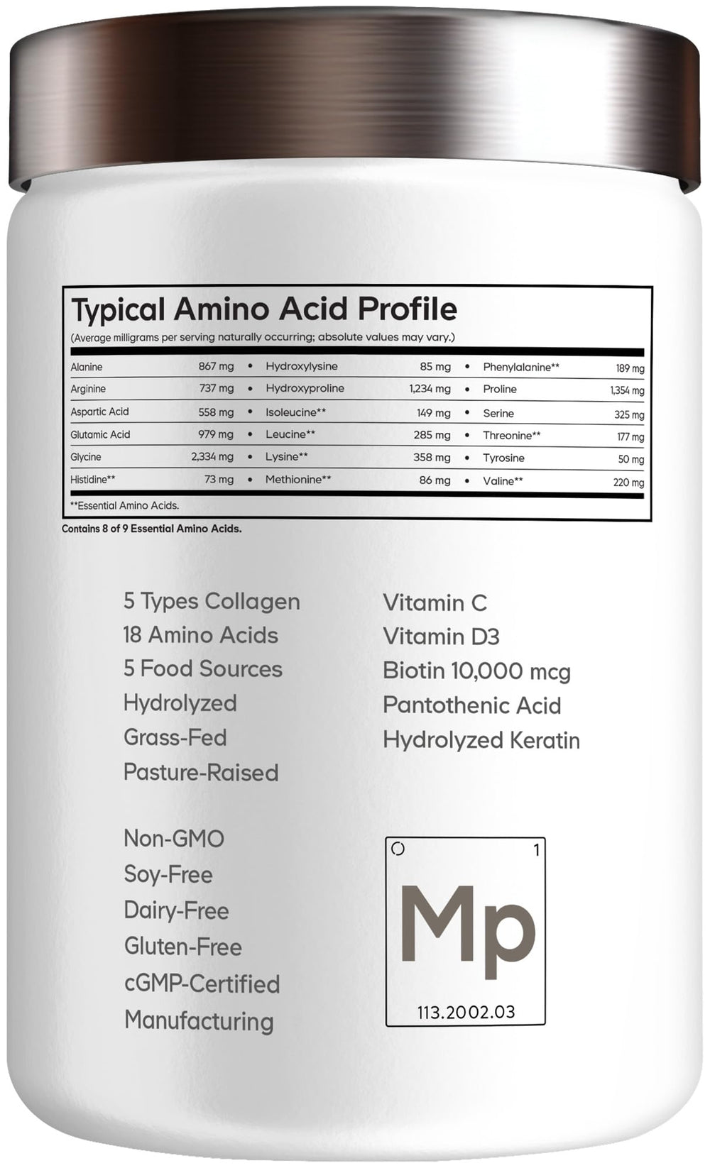 Nutrition facts panel on Codeage Multi Collagen bottle for transparency