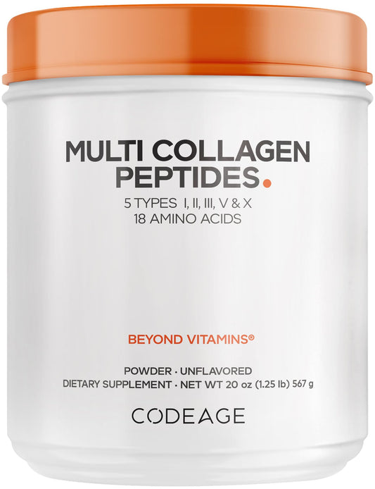 Codeage Multi Collagen tub front, versatile unflavored blend for daily use