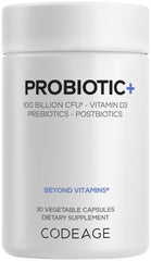 Codeage Probiotic+ 100B CFU blend capsules for robust gut support.