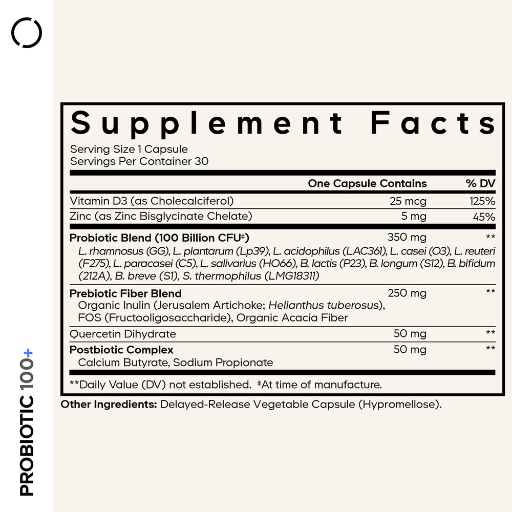 Codeage Probiotic+ 12-strain capsules highlighting diverse gut bacteria support.