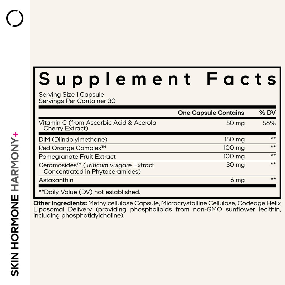 Codeage Skin Hormone Harmony+ bottle shown for easy daily capsule routine