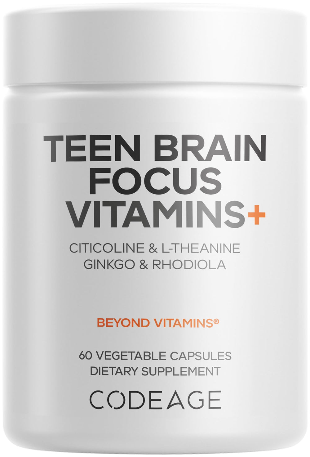 Codeage Teen Brain Focus bottle supports teen study focus with liposomal delivery.