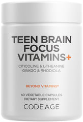 Codeage Teen Brain Focus bottle supports teen study focus with liposomal delivery.