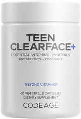 Codeage Teen Clearface bottle front showing complete multivitamin for teen skin support.