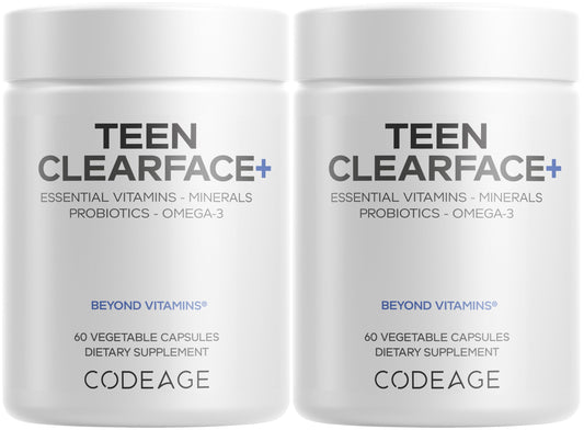 Codeage Teen Clearface bottle with capsules; supports teen skin balance for oily skin