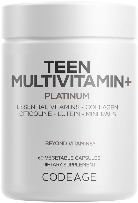 Codeage Teen Multivitamin+ Platinum bottle front view supports daily teen wellness