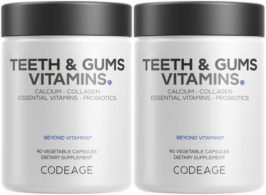 Codeage Teeth & Gums Vitamins packaging highlighting daily oral health support.