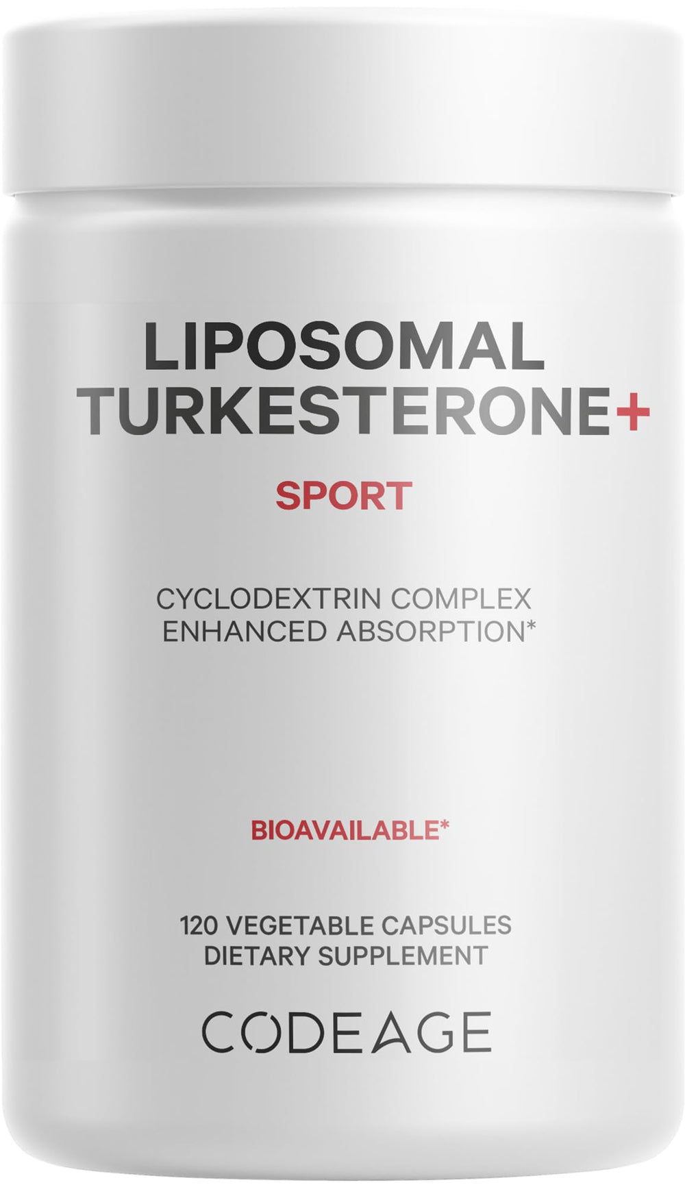 Codeage Liposomal Turkesterone bottle close-up emphasizes workout delivery