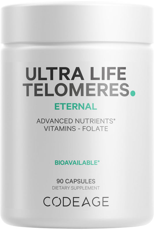 Codeage Ultra Life Telomeres bottle pour for daily wellness support.