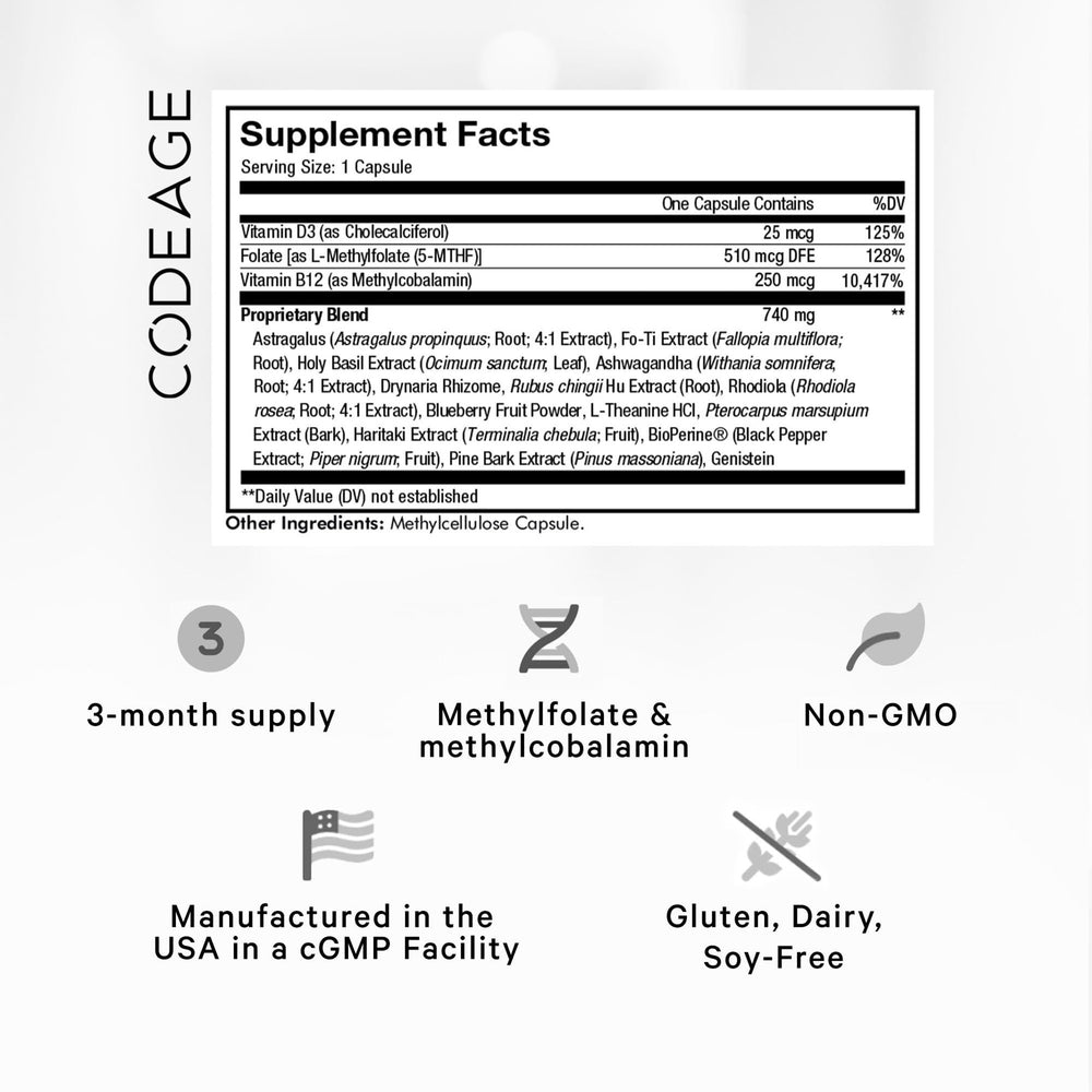 Codeage Ultra Life Telomeres capsules close-up for easy daily use.