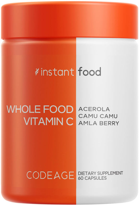 Codeage Whole Food Vitamin C capsules with acerola cherry for daily immune support