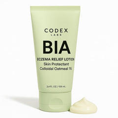 Codex Labs BIA Eczema Relief Lotion bottle shows fragrance-free formula for sensitive skin
