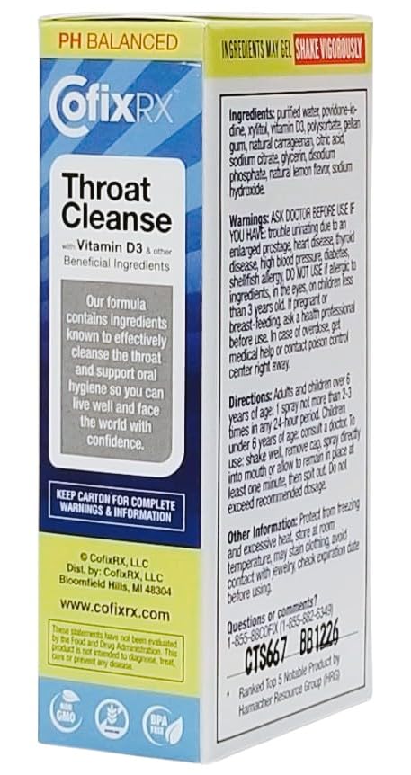 Lemon-flavored COFIXRX throat spray highlighting refreshing taste and ease of use