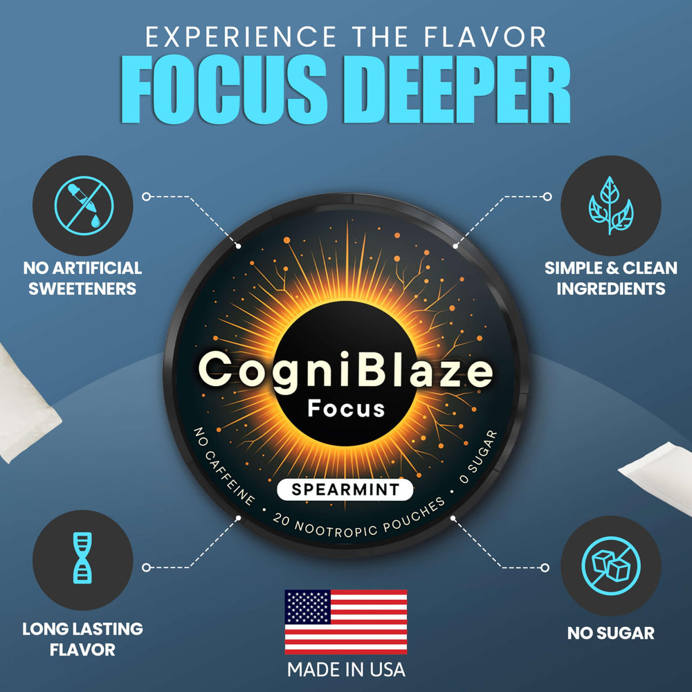 CogniBlaze four-pack box image highlighting convenient on-the-go use.