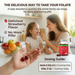 CogniTune L-Methylfolate Gummies strawberry flavor closeup showing kid-friendly dosage.