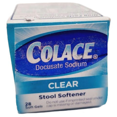 Colace Clear capsules close-up highlighting soft gel texture for easy swallowing.