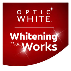 Close-up of Colgate Optic White label with Whiteseal technology to prevent future stains.