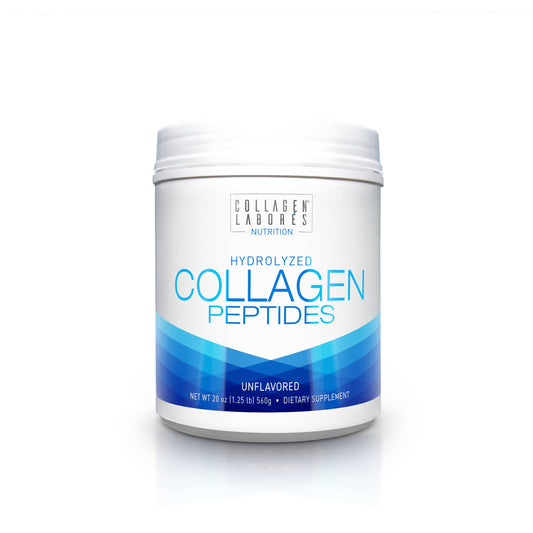 Collagen Laborés bottle label shows premium hydrolyzed peptides for daily use