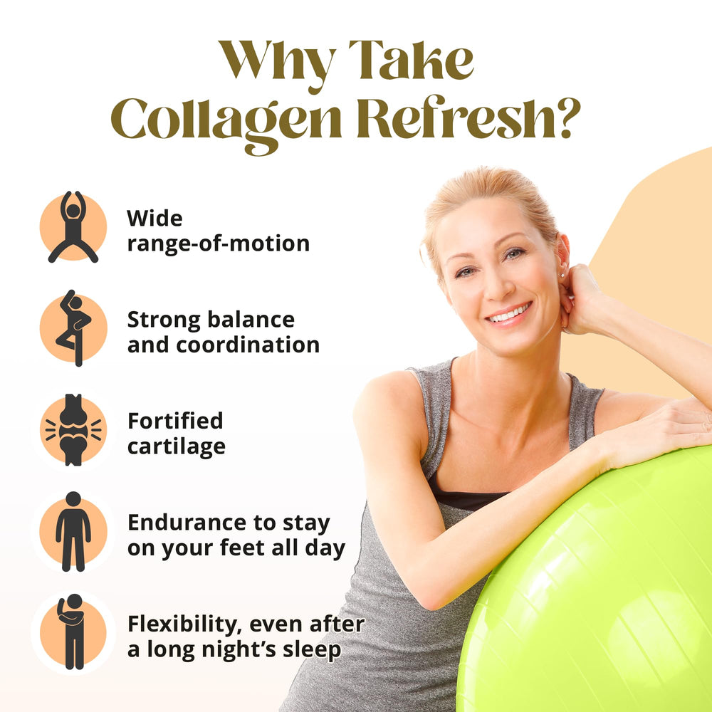 Collagen Refresh hair, skin and nails benefits shown in use.