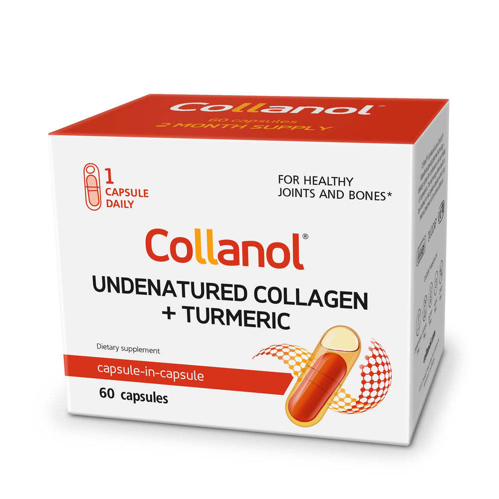 Collanol liquid formula bottle with dual capsules for joint support.