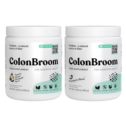 ColonBroom psyllium husk powder bottle supports daily digestive comfort