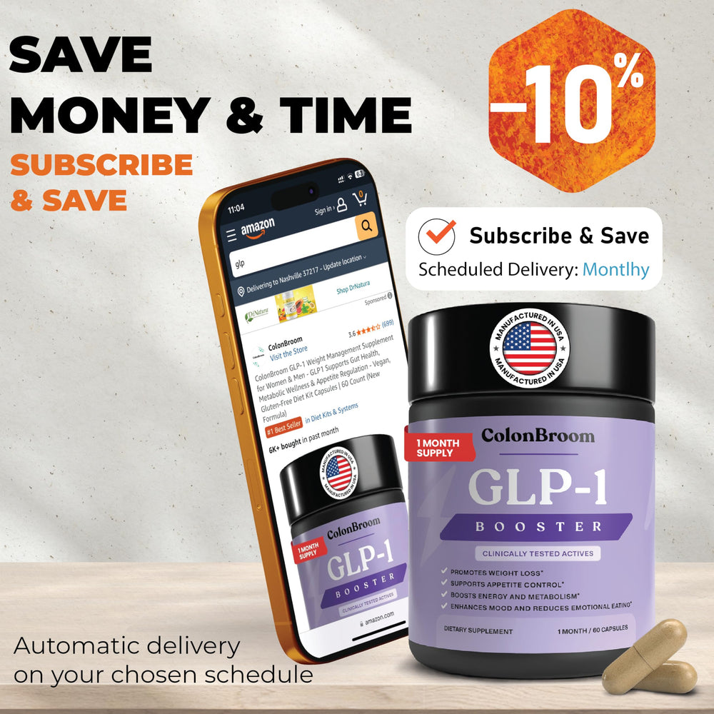 ColonBroom GLP-1 capsules close-up highlighting plant based wellness