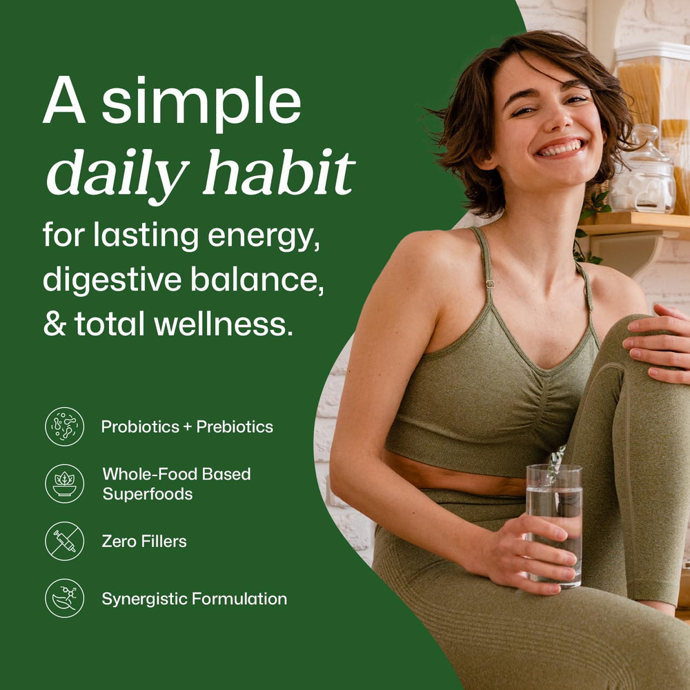 ColonBroom spirulina and chlorella blend with fresh greens for immune support