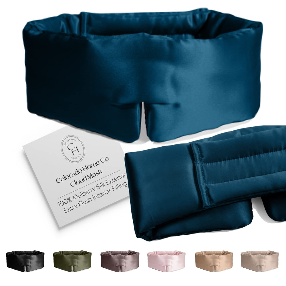 Colorado Home Co Sundaysilks Cloud Mask close-up, plush silk for blackout comfort.