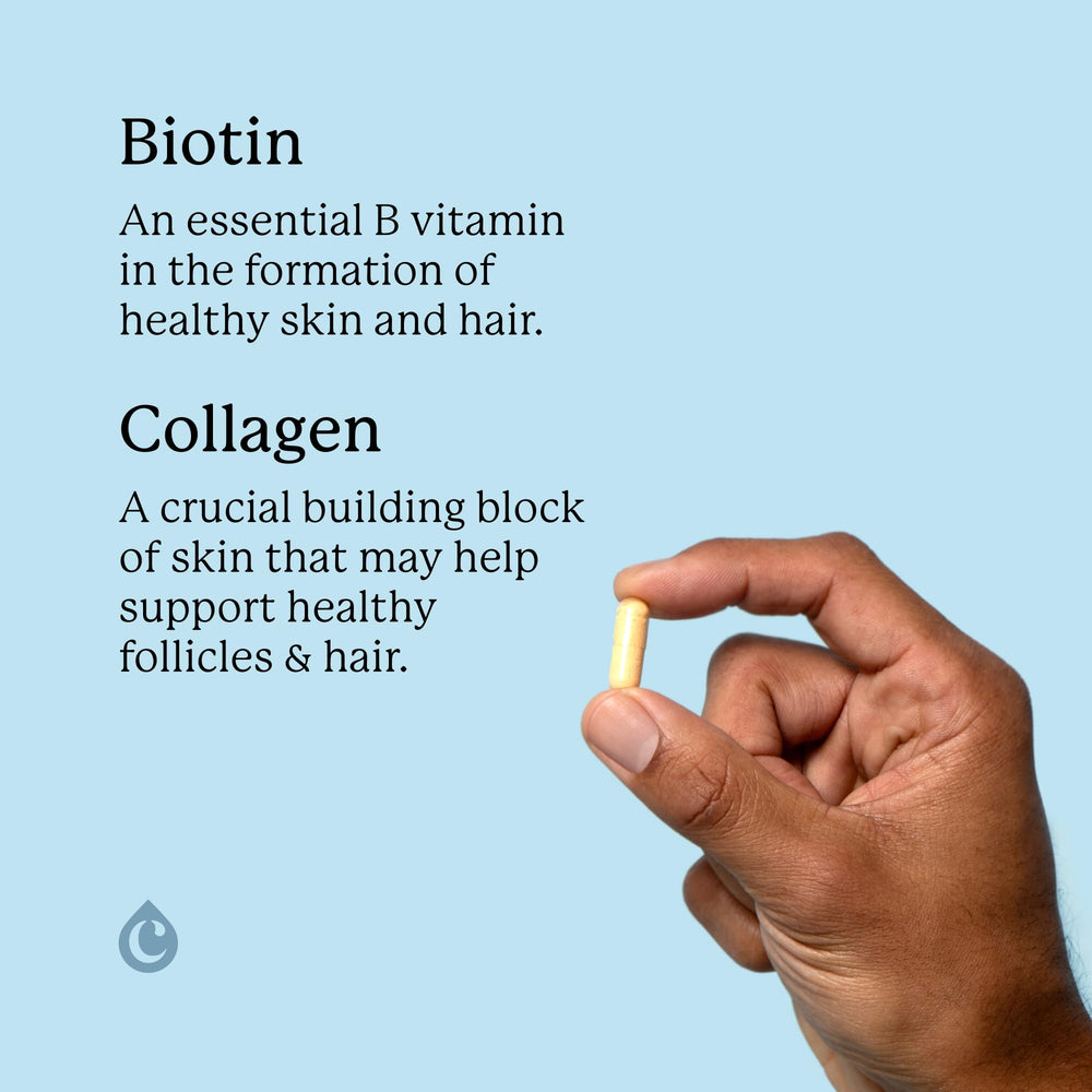 Colorsmith Biotin Hair Multivitamins capsules closeup shows soft, easy-to-swallow pills.
