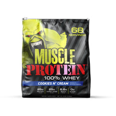 Colossal Labs Muscle Whey Protein tub highlighting high-protein post-workout support