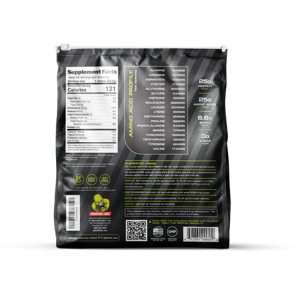 COLOSSAL LABS label close-up highlighting ingredients and gluten-free claim.