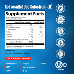 Colostrum-LD powder with scoop inside a jar for convenient serving