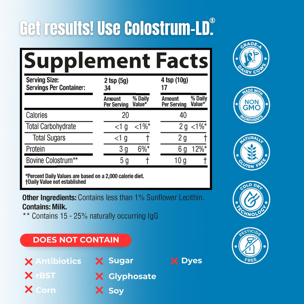 Colostrum-LD powder texture closeup reveals fine consistency