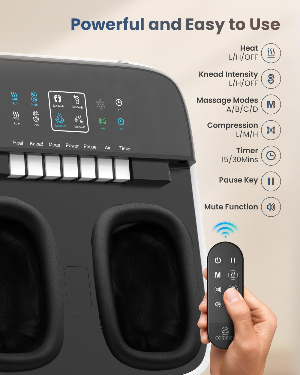 COMFIER heat settings offer warm relief during massage sessions at home.