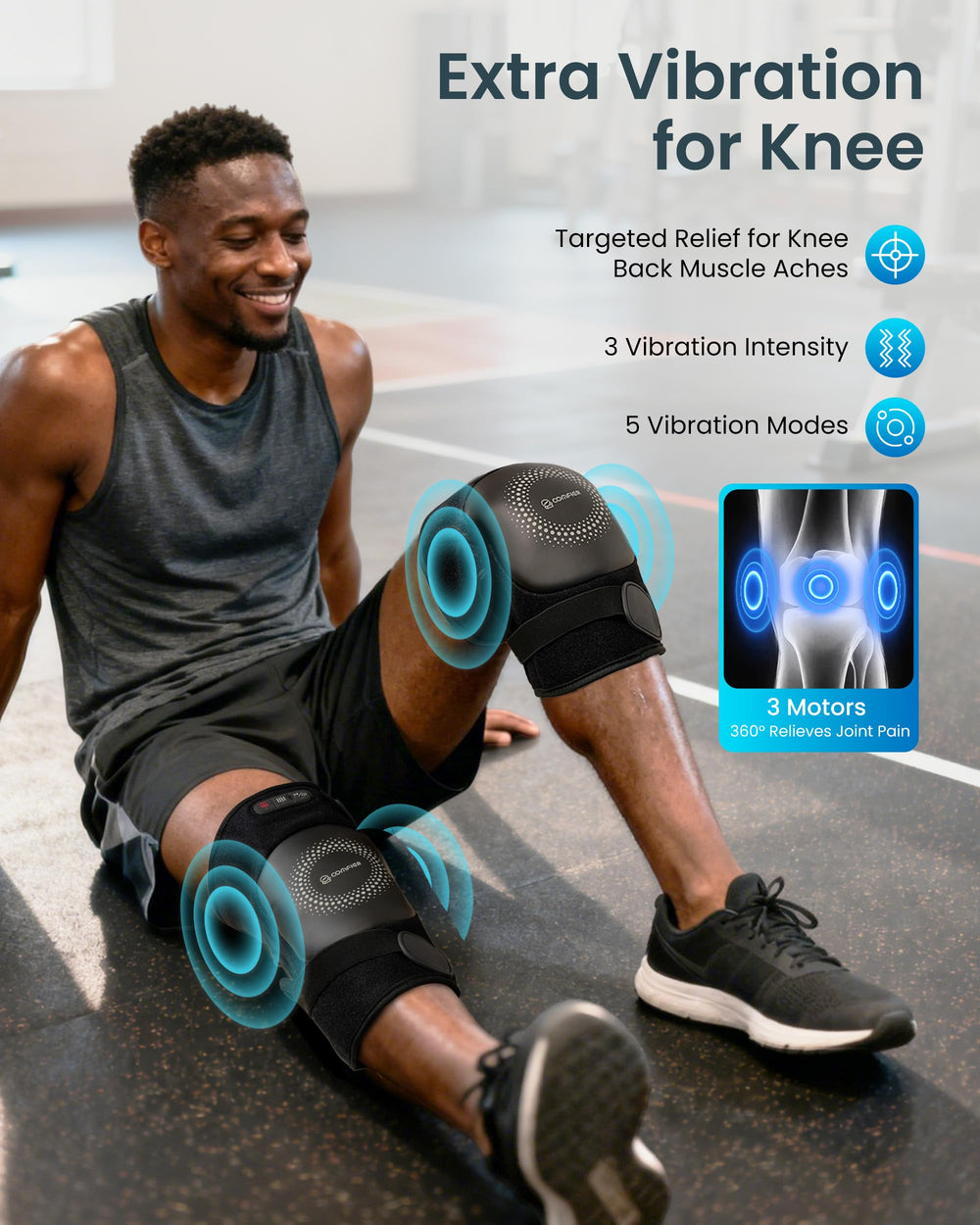 Graphene heating pad on COMFIER knee brace delivering quick warmth.