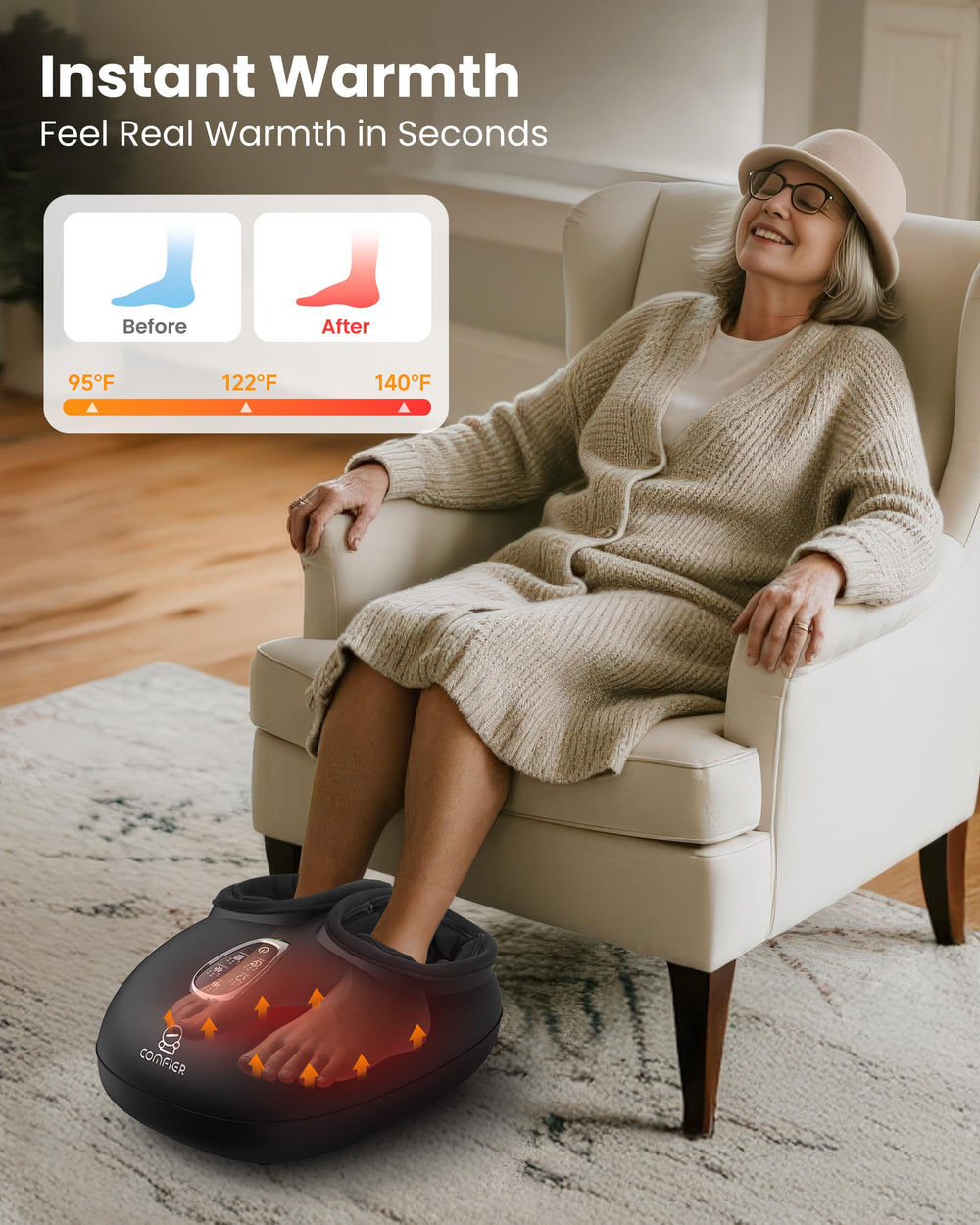 COMFIER deep kneading action targeting feet arches and heels