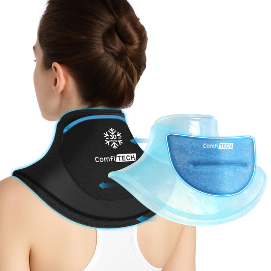 ComfiTECH Dual-Gel Neck Pack outer view showing a cooling wrap for neck relief.