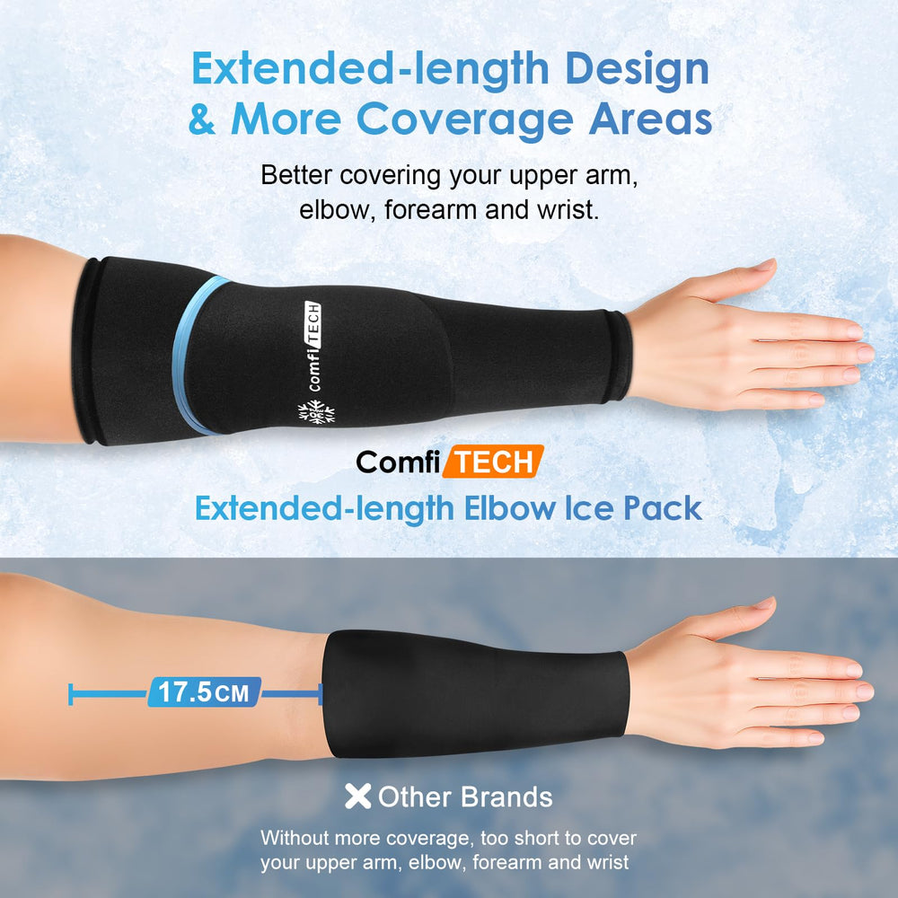 ComfiTECH full-arm coverage targets the arm and elbow for balanced post-workout relief.