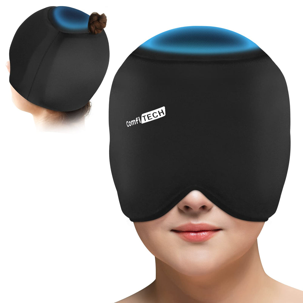ComfiTECH head ice pack wrap front view offers full cranial cooling coverage.