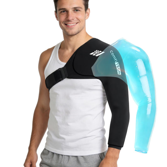 ComfiTECH shoulder arm ice pack wrap close-up with flexible gel for even cooling