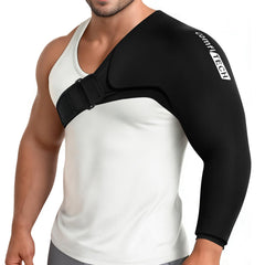 Comfitech Shoulder Arm Ice Pack Wrap in action providing targeted shoulder and elbow cooling.