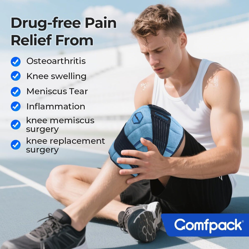 Comfpack knee ice pack wrap assembly demonstrates easy setup for consistent cooling.