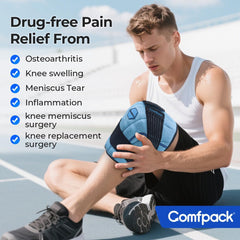 Comfpack knee ice pack wrap assembly demonstrates easy setup for consistent cooling.
