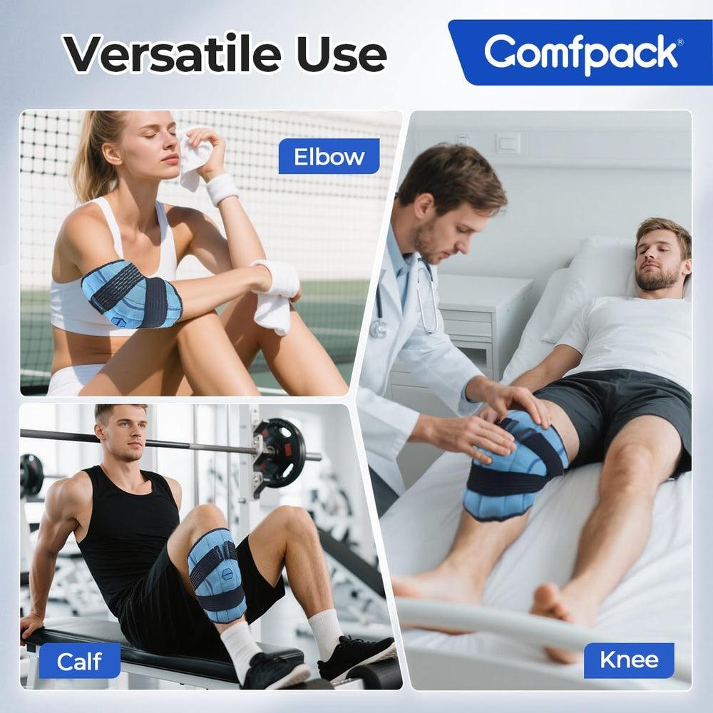 Comfpack knee ice pack wrap ice capsule design enabling up to two hours of cooling.